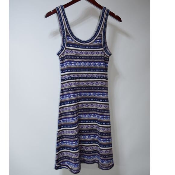 Free People Dresses & Skirts - Free People Blue Purple Tribal Knit Swing Dress Sleeveless Size Small